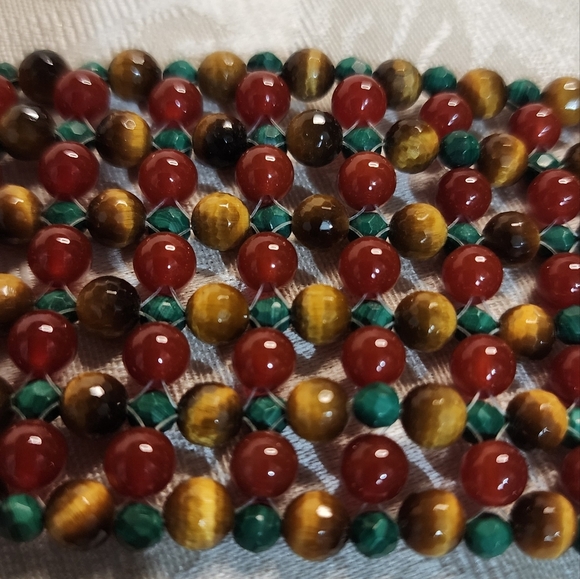 VINTAGE 1970s Natural Stone BRACELET – Vein Agate, Malachite, Tiger Eye - Picture 4 of 14